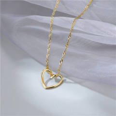 Concise hollow heart pendant stainless steel necklace
