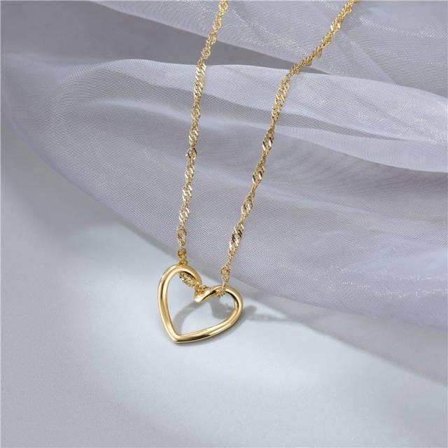 Concise hollow heart pendant stainless steel necklace