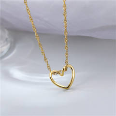 Concise hollow heart pendant stainless steel necklace