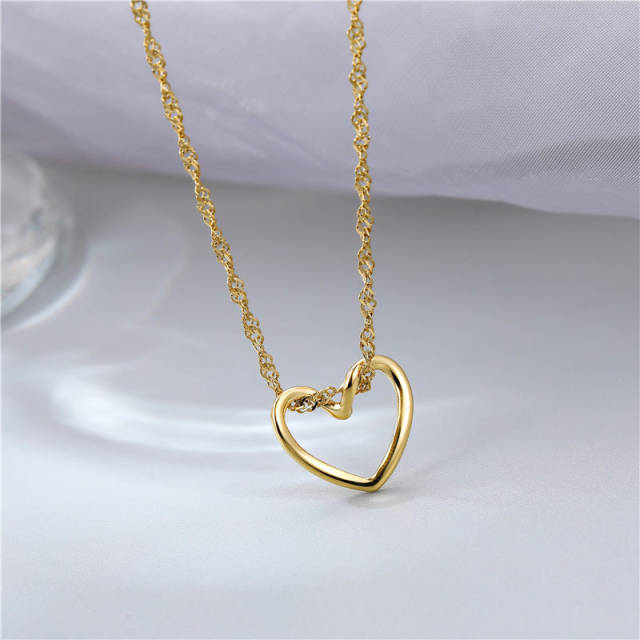 Concise hollow heart pendant stainless steel necklace