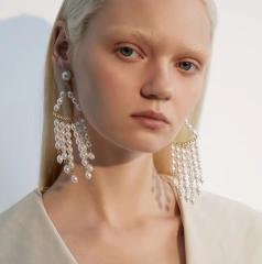 925 needle faux pearl beads tassel dangle earrings