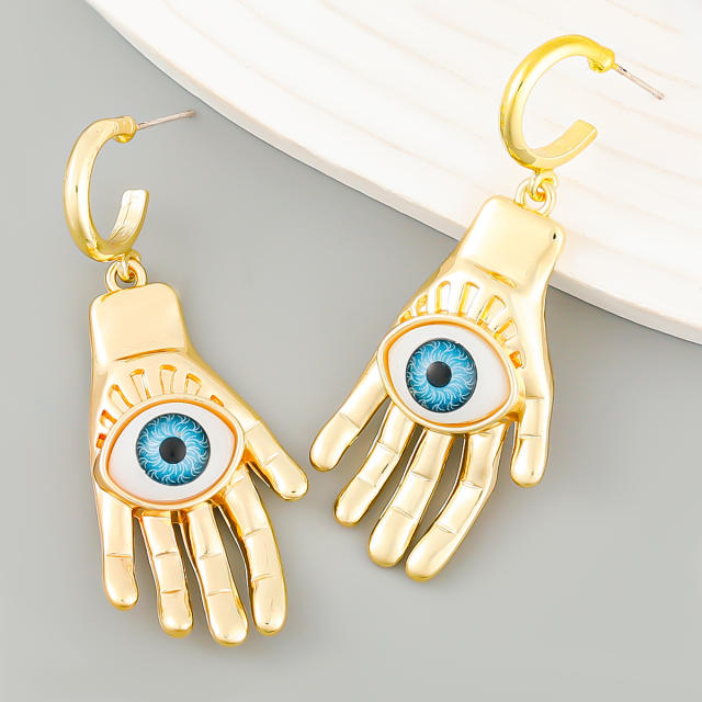 Boho unique hand shape evil eye earrings