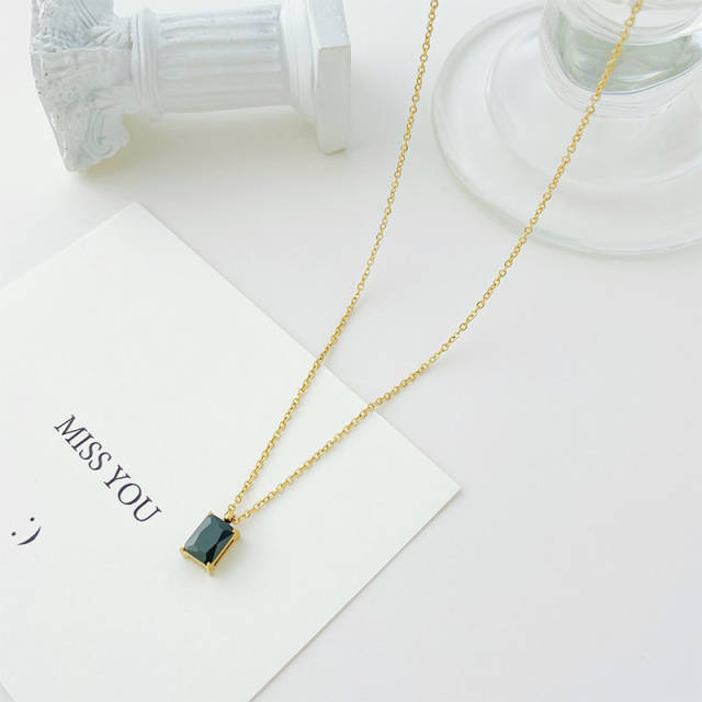 Dainty color cubic zircon stainless steel necklace