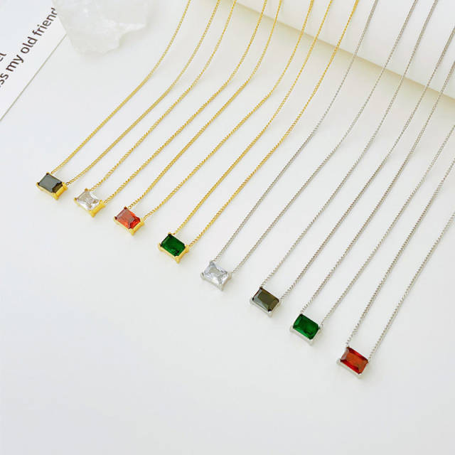 Chic square cubic zircon colorful dainty stainless steel necklace