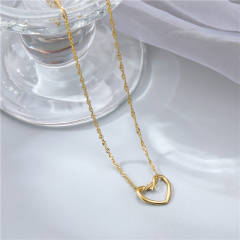 Concise hollow heart pendant stainless steel necklace
