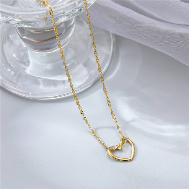 Concise hollow heart pendant stainless steel necklace