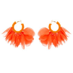 Boho plain color fabric hoop earrings
