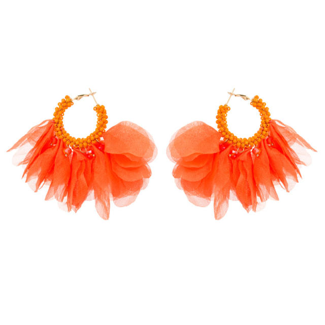 Boho plain color fabric hoop earrings
