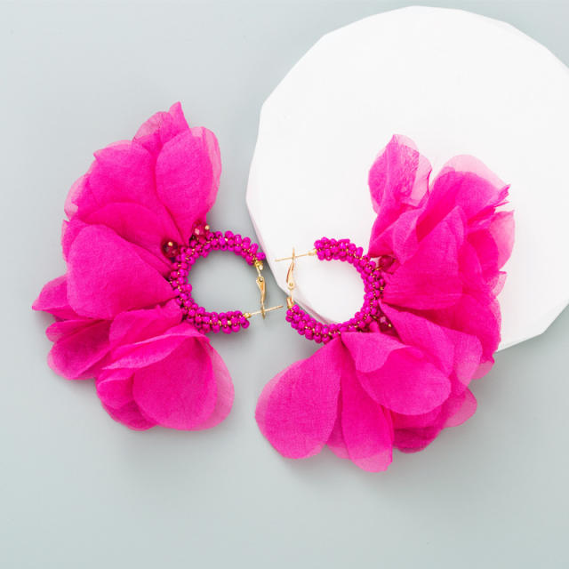 Boho plain color fabric hoop earrings