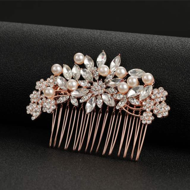 Korean fashion faux pearl rhinestone alloy hair combs