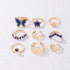 9pcs Blue color butterfly stackable rings