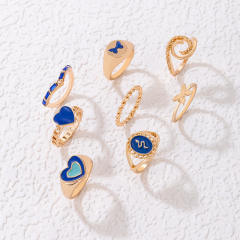 8pcs geometric heart blue color stackable rings