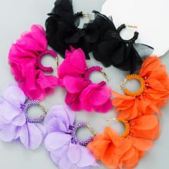 Boho plain color fabric hoop earrings