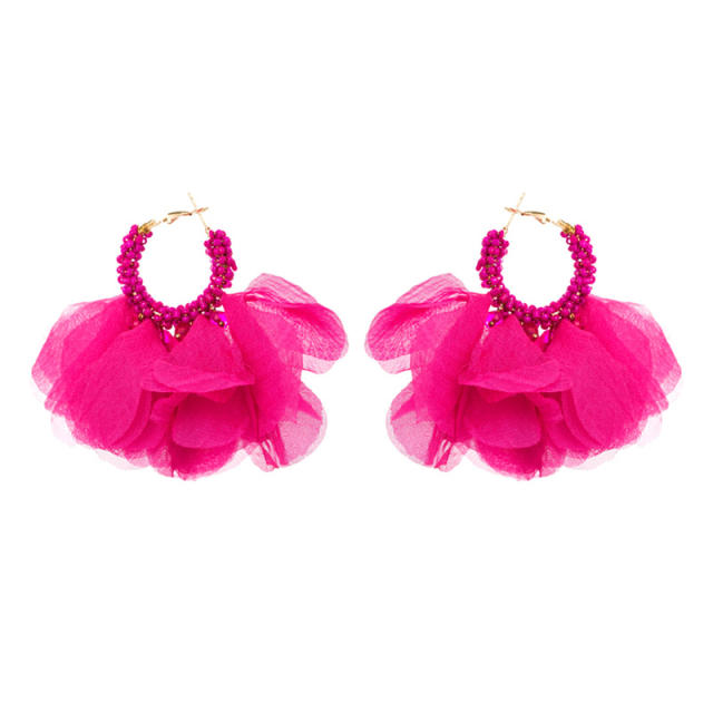 Boho plain color fabric hoop earrings
