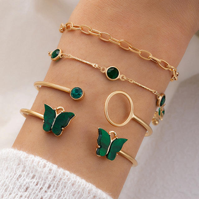 Boho green color butterfly 4pcs bracelet set