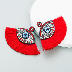 Boho diamond evil eye colorful rope fan shape earrings