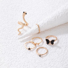 7pcs black butterfly alloy snake stackable rings
