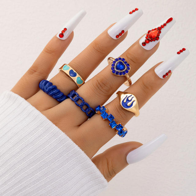 6pcs Blue color alloy stackable rings