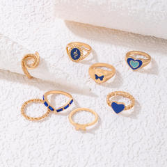 8pcs geometric heart blue color stackable rings