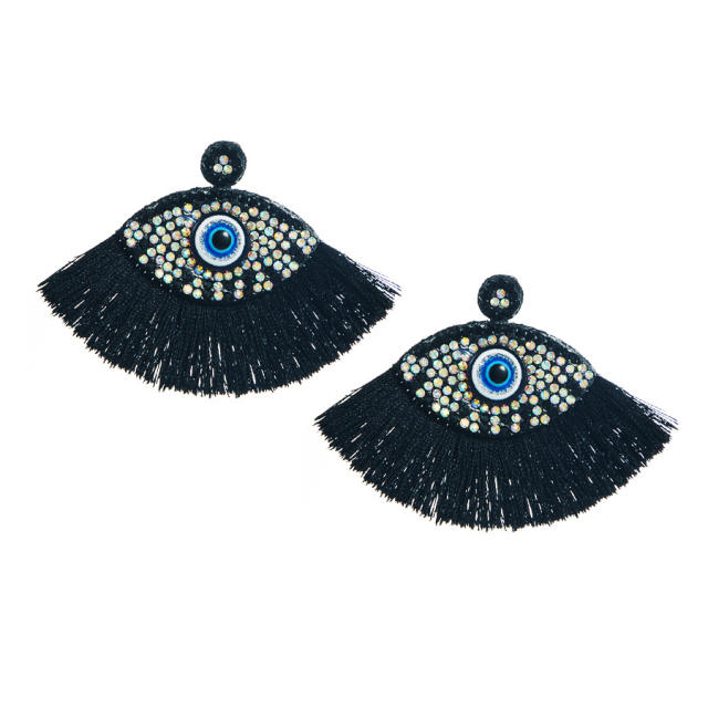 Boho diamond evil eye colorful rope fan shape earrings