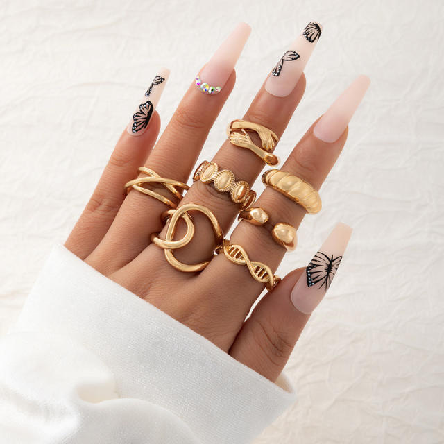 7pcs gold color alloy stackable rings