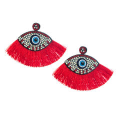 Boho diamond evil eye colorful rope fan shape earrings