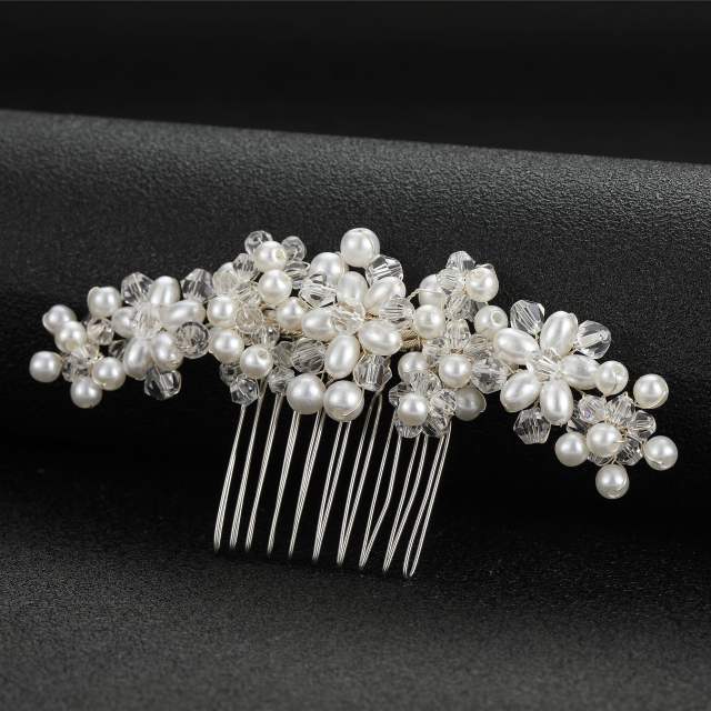 Handmade pearl crystal beads wedding hair combs