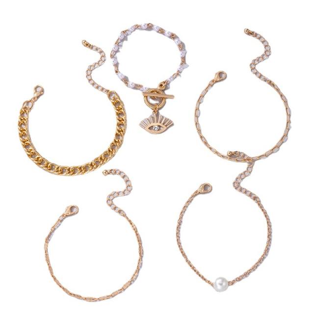 5pcs alloy chain evil eye charm bracelet set