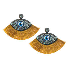 Boho diamond evil eye colorful rope fan shape earrings