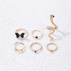 7pcs black butterfly alloy snake stackable rings