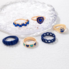 6pcs Blue color alloy stackable rings