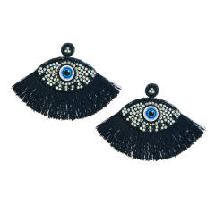 Boho diamond evil eye colorful rope fan shape earrings