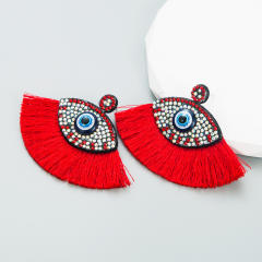 Boho diamond evil eye colorful rope fan shape earrings