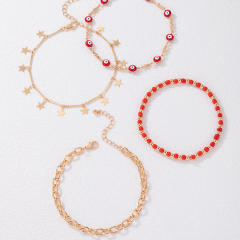 Boho red color bead evil eye layer anklet