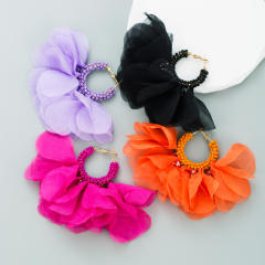 Boho plain color fabric hoop earrings