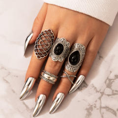 5pcs punk trend black stone chunky stackable rings