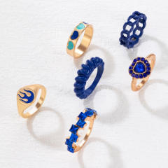 6pcs Blue color alloy stackable rings