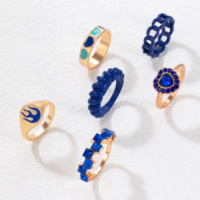 6pcs Blue color alloy stackable rings