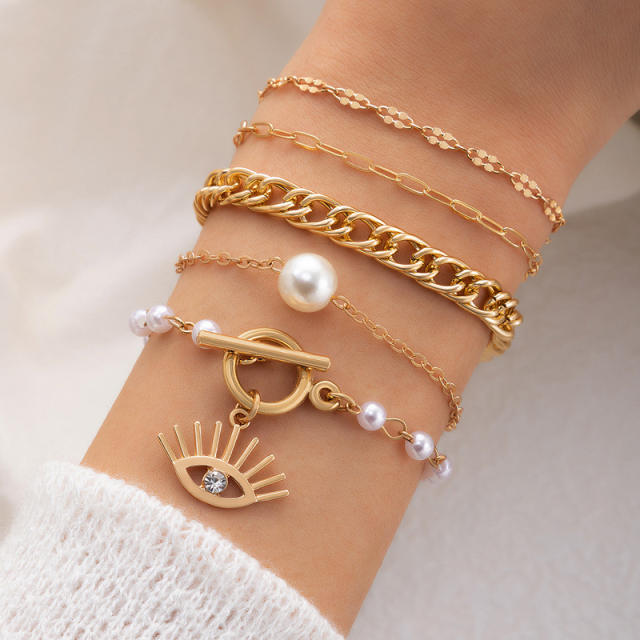 5pcs alloy chain evil eye charm bracelet set