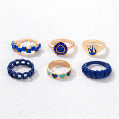 6pcs Blue color alloy stackable rings