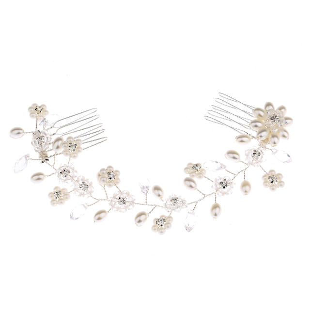 Handmade crystal bead pearl wedding hair vines