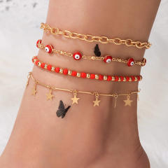Boho red color bead evil eye layer anklet