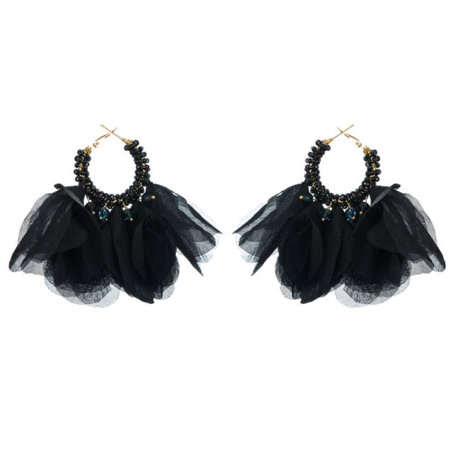 Boho plain color fabric hoop earrings