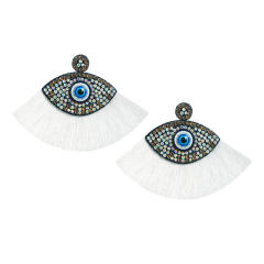 Boho diamond evil eye colorful rope fan shape earrings