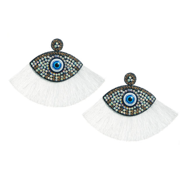 Boho diamond evil eye colorful rope fan shape earrings