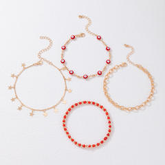 Boho red color bead evil eye layer anklet