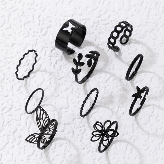 10pcs hollow butterfly stackable rings