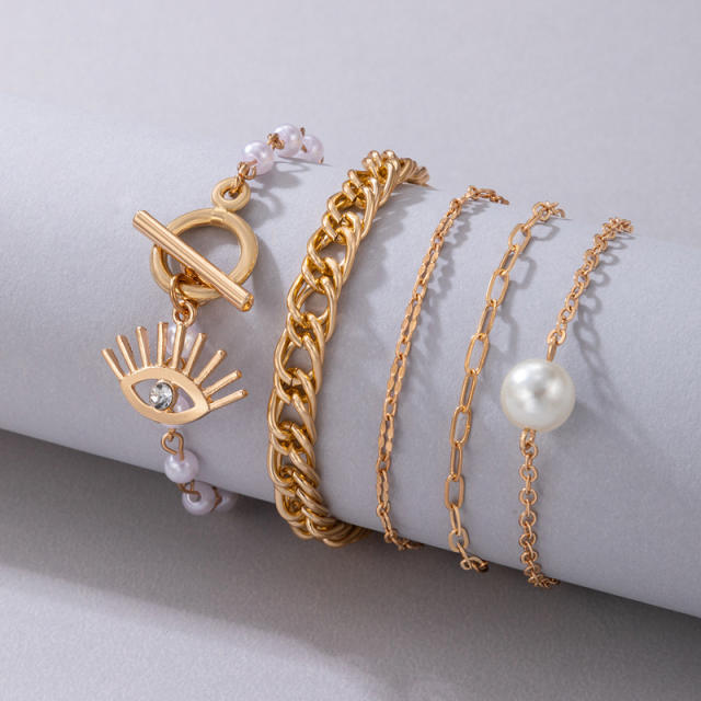 5pcs alloy chain evil eye charm bracelet set