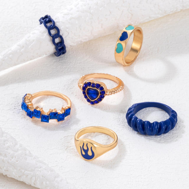 6pcs Blue color alloy stackable rings