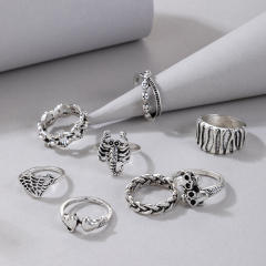 8pcs punk trend silver color skull head stackable rings